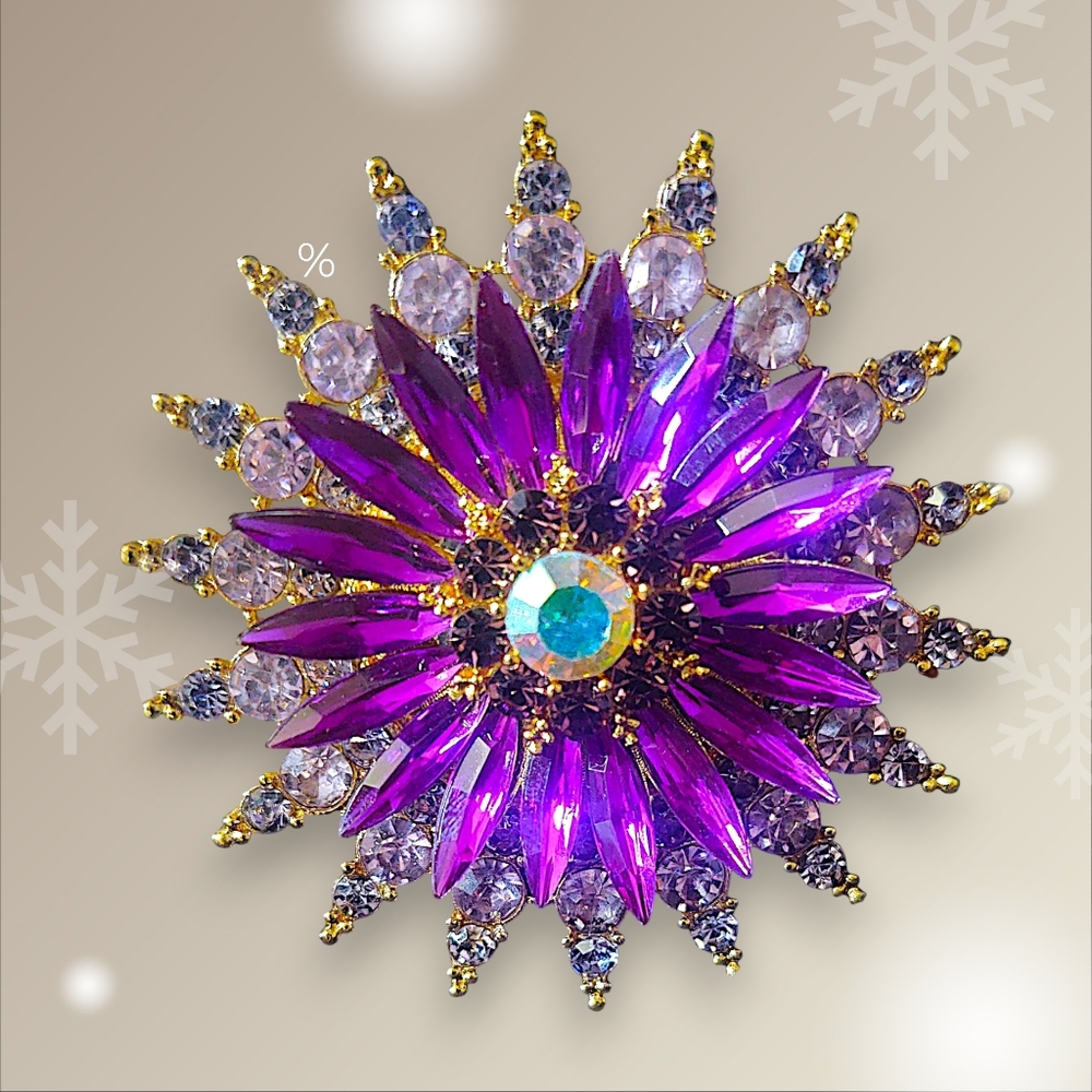 Violet and Lavender Rhinestone Sunburst Brooch